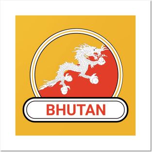 Bhutan Country Badge - Bhutan Flag Posters and Art